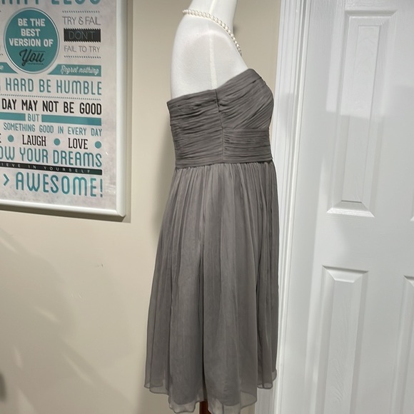 J Crew SILK taupe cocktail dress w/ empire waist and built-in bustier. Gorgeous! - Picture 3 of 7